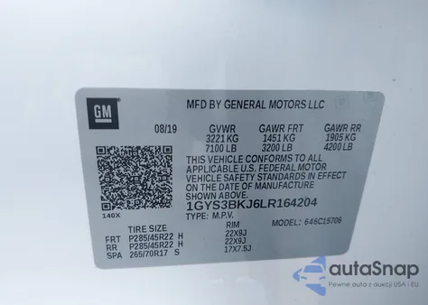 2020 Cadillac Escalade 2Wd Luxury из США, поврежденный, VIN 1GYS3BKJ6LR164204